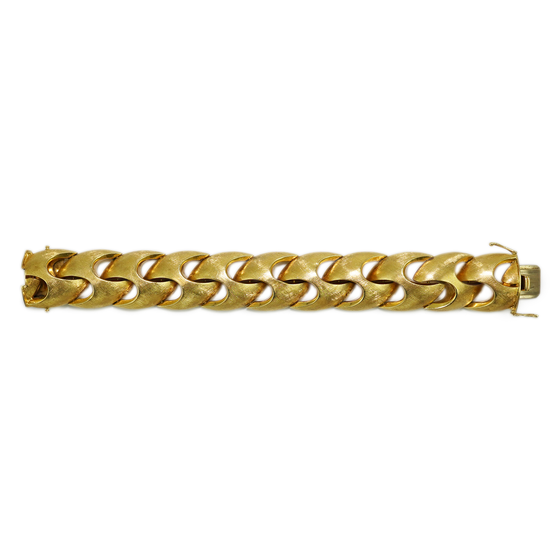 A stylish early 1970's brushed 18ct gold bracelet